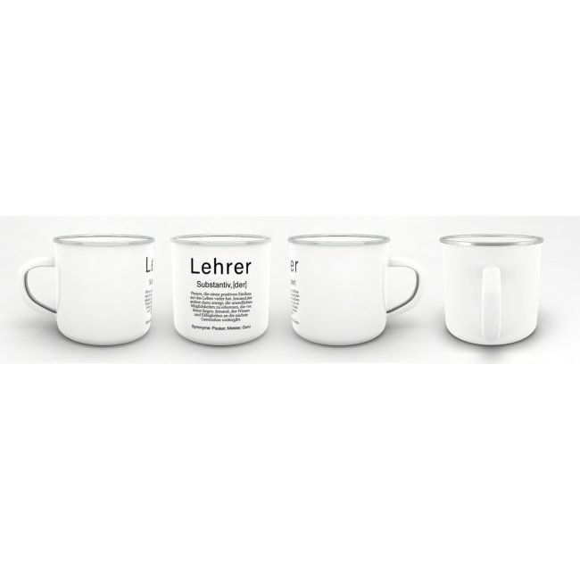 Tasse Dudenw&ouml;rter - Lehrer Emaille gro&szlig;