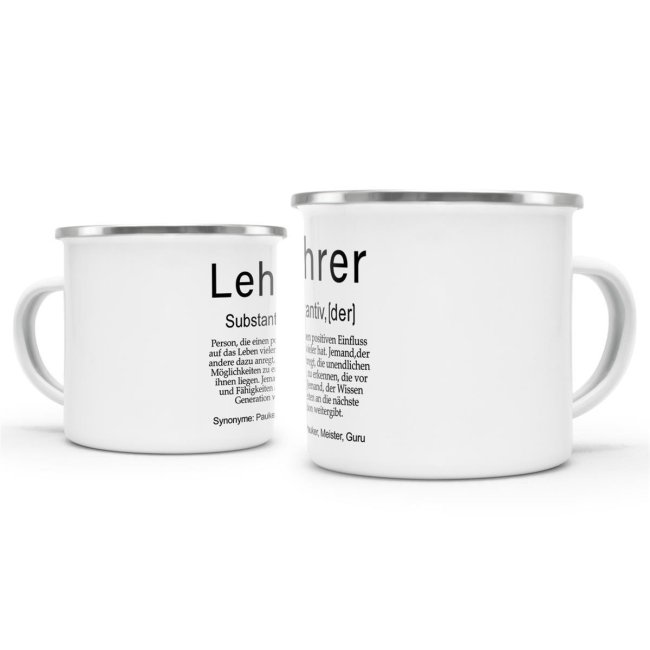 Tasse Dudenw&ouml;rter - Lehrer Emaille gro&szlig;