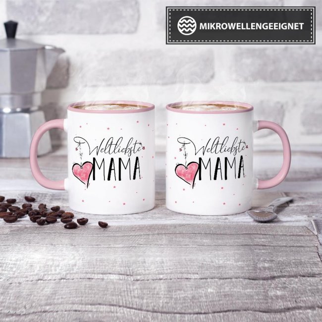 Tasse - Weltliebste Mama - Innen &amp; Henkel Rosa