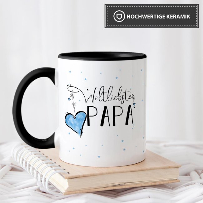 Tasse - Weltliebster Papa - Innen &amp; Henkel Schwarz