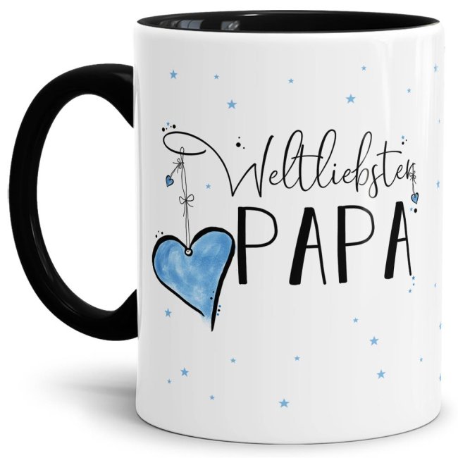 Tasse - Weltliebster Papa - Innen &amp; Henkel Schwarz