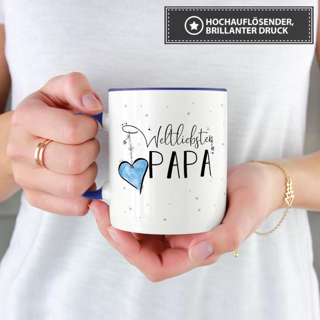 Tasse - Weltliebster Papa - Innen &amp; Henkel Dunkelblau