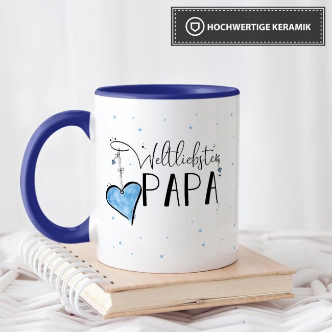 Tasse - Weltliebster Papa - Innen &amp; Henkel Dunkelblau