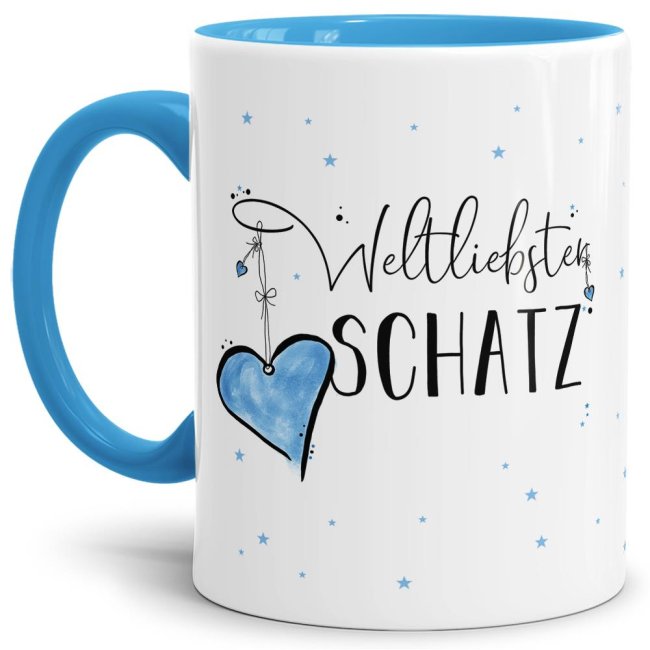 Tasse - Weltliebster Schatz - Innen &amp; Henkel Hellblau