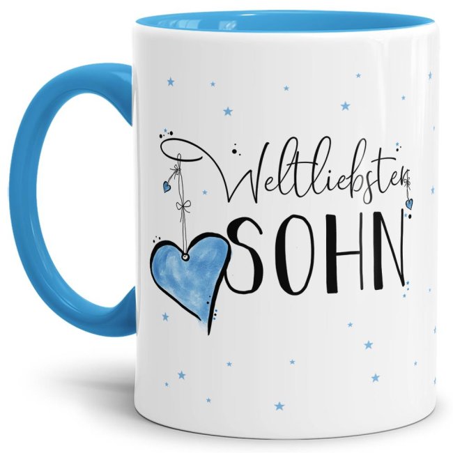 Tasse - Weltliebster Sohn - Innen &amp; Henkel Hellblau