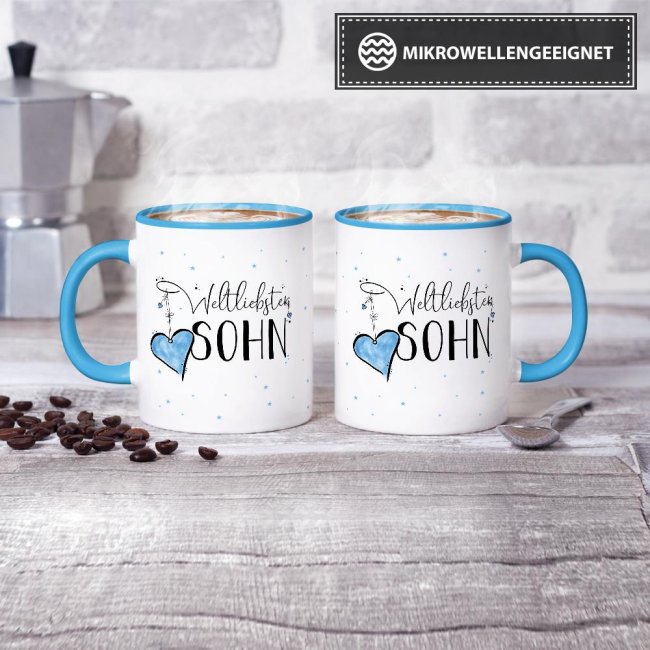 Tasse - Weltliebster Sohn - Innen &amp; Henkel Hellblau