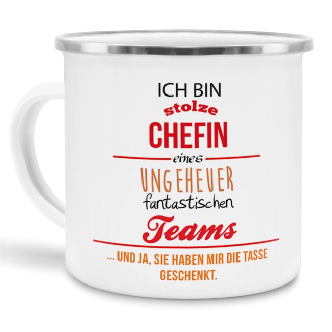 Emaille-Tasse &quot;Stolze Chefin&quot;