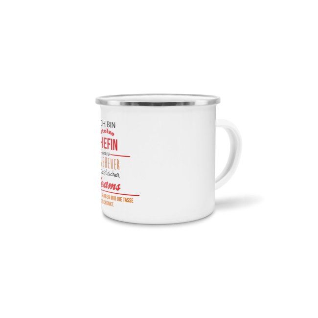 Emaille-Tasse &quot;Stolze Chefin&quot;