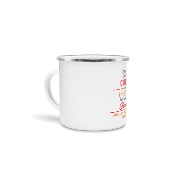 Emaille-Tasse &quot;Stolze Chefin&quot;