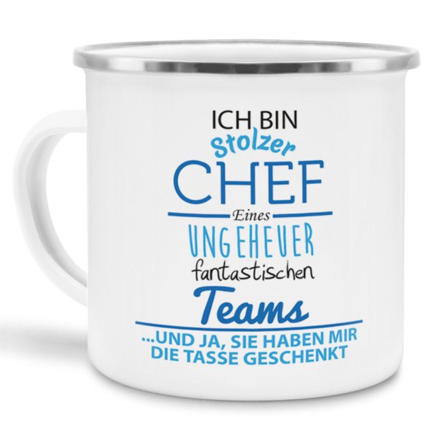 Emaille-Tasse &quot;Stolzer Chef&quot;