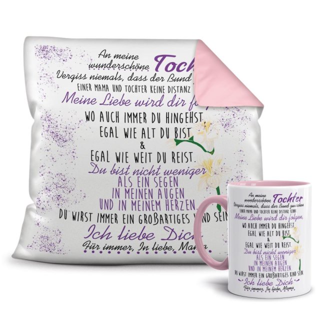 Geschenk-Set - Von Mama f&uuml;r Tochter - Kissen und Tasse Rosa