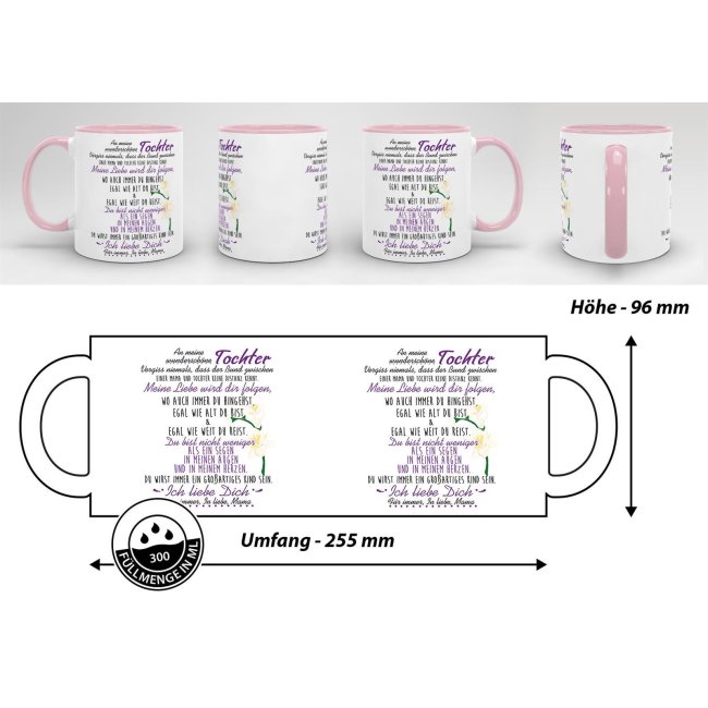 Geschenk-Set - Von Mama f&uuml;r Tochter - Kissen und Tasse Rosa