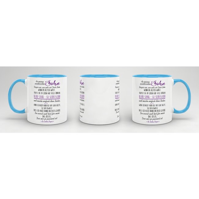 Geschenk-Set - Von Vater f&uuml;r Sohn - Kissen und Tasse Hellblau