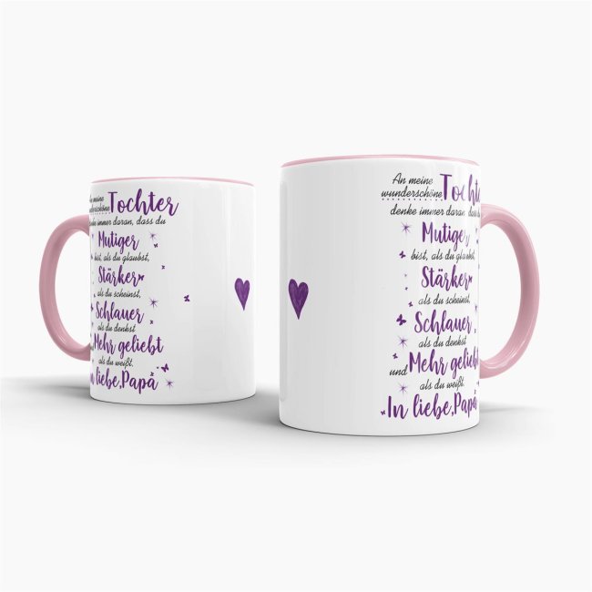 Geschenk-Set - Von Vater f&uuml;r Tochter - Kissen und Tasse Rosa