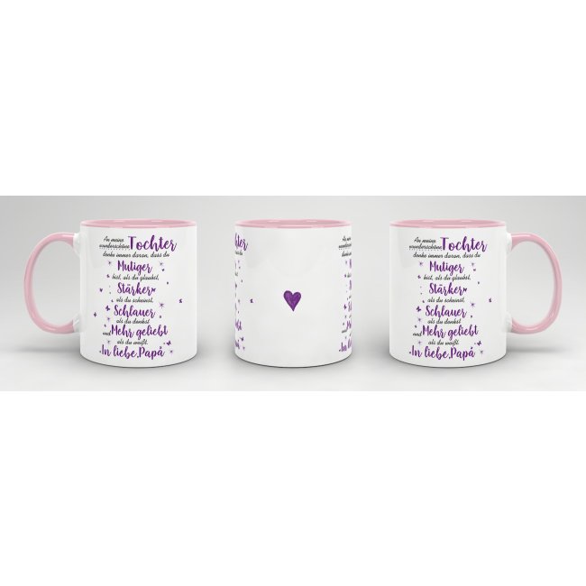 Geschenk-Set - Von Vater f&uuml;r Tochter - Kissen und Tasse Rosa