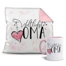 Geschenk-Set - Weltliebste Oma - Kissen und Tasse Rosa