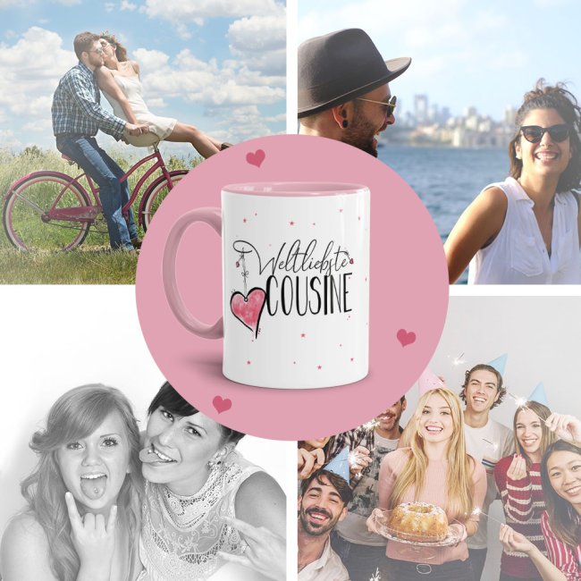 Geschenk-Set - Weltliebste Cousine - Kissen und Tasse Rosa