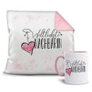 Geschenk-Set - Weltliebste Nachbarin - Kissen und Tasse Rosa