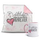 Geschenk-Set - Weltliebste Schwester - Kissen und Tasse Rosa