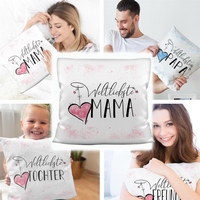 Geschenk-Set - Weltliebste Mama - Kissen und Tasse Rosa