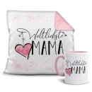 Geschenk-Set - Weltliebste Mama - Kissen und Tasse Rosa