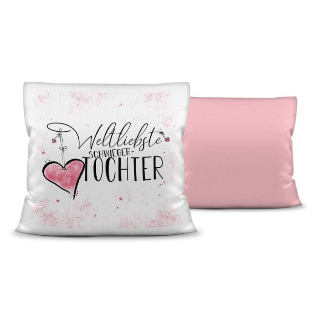 Geschenk-Set - Weltliebste Schwiegertochter - Kissen und Tasse Rosa