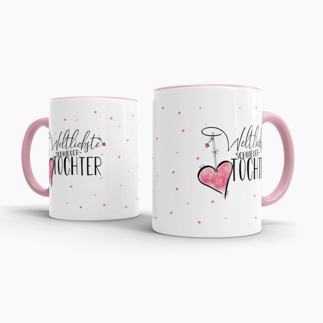 Geschenk-Set - Weltliebste Schwiegertochter - Kissen und Tasse Rosa