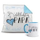 Geschenk-Set - Weltliebster Papa - Kissen und Tasse Hellblau