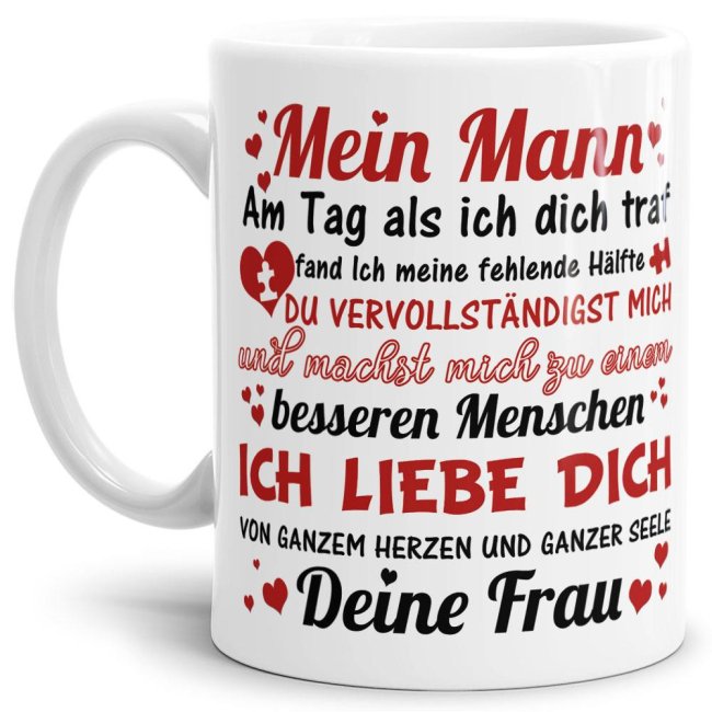 Tasse -Liebesspr&uuml;che Frau an Mann- Tasse Weiss