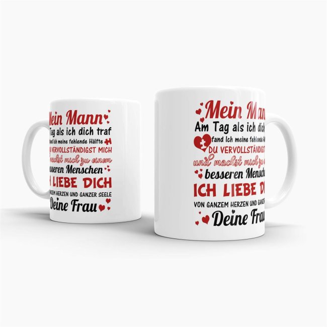 Tasse -Liebesspr&uuml;che Frau an Mann- Tasse Weiss