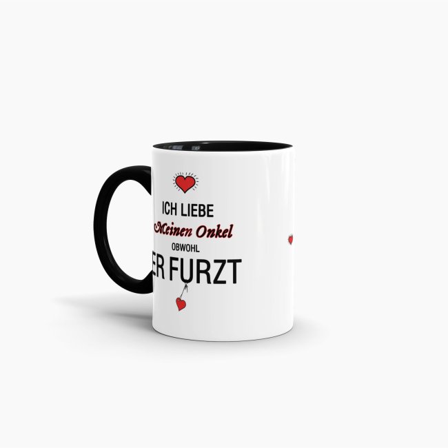 Tasse Liebeserkl&auml;rung &quot;Obwohl du furzt - Onkel&quot; - Innen &amp; Henkel Schwarz