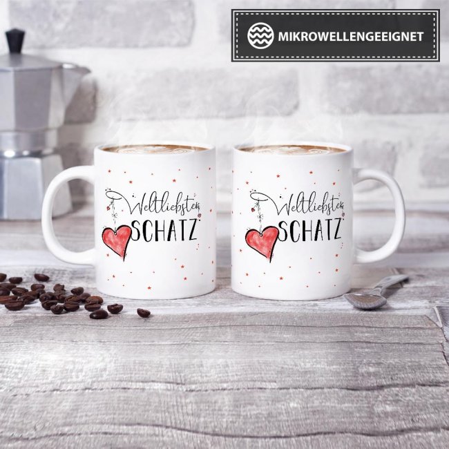 Geschenk-Set &quot;Weltliebster Schatz&quot; Tasse Weiss