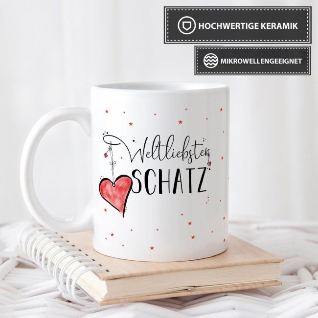 Geschenk-Set &quot;Weltliebster Schatz&quot; Tasse Weiss