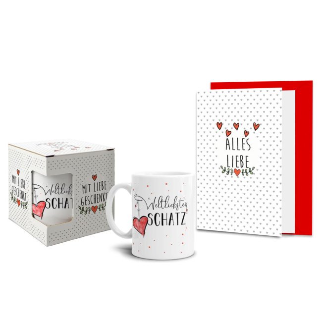 Geschenk-Set &quot;Weltliebster Schatz&quot; Tasse Weiss