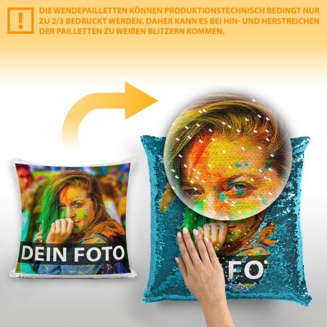 Fotokissen mit Wendepailletten - Blau - ohne F&uuml;llung