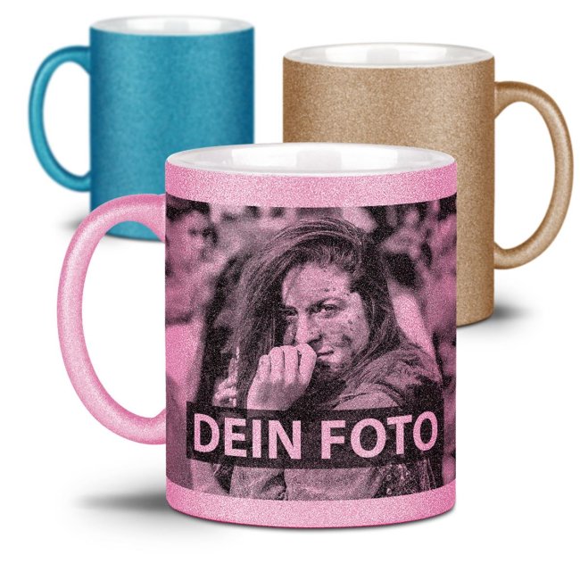 Glitzertasse selbst gestalten Foto - Verschiedene Farben