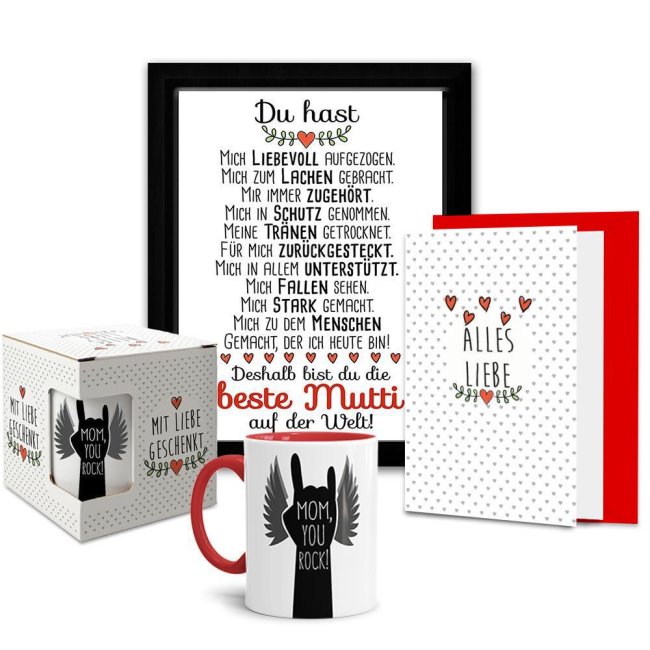 Geschenk-Set mit Wandtafel, Tasse in Geschenk-Box und Karte