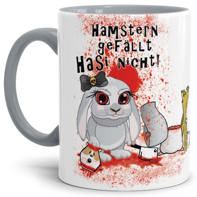 Anti-Hamster-Tasse B&ouml;ses Hasi - Hamstern - Innen &amp; Henkel Grau