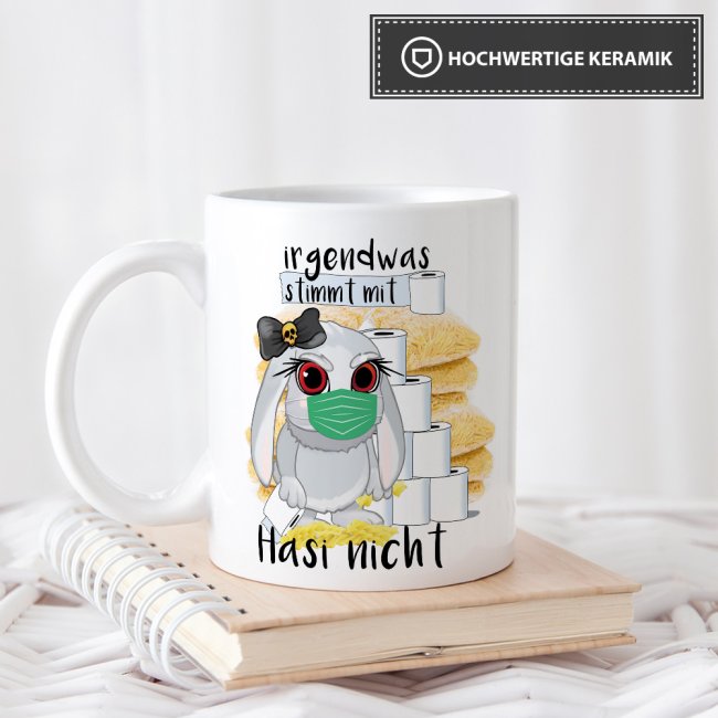 Anti-Hamster-Tasse B&ouml;ses Hasi mit Spruch  - Klopapier und Nudeln