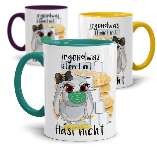 Anti-Hamster-Tasse B&ouml;ses Hasi mit Spruch  - Klopapier und Nudeln