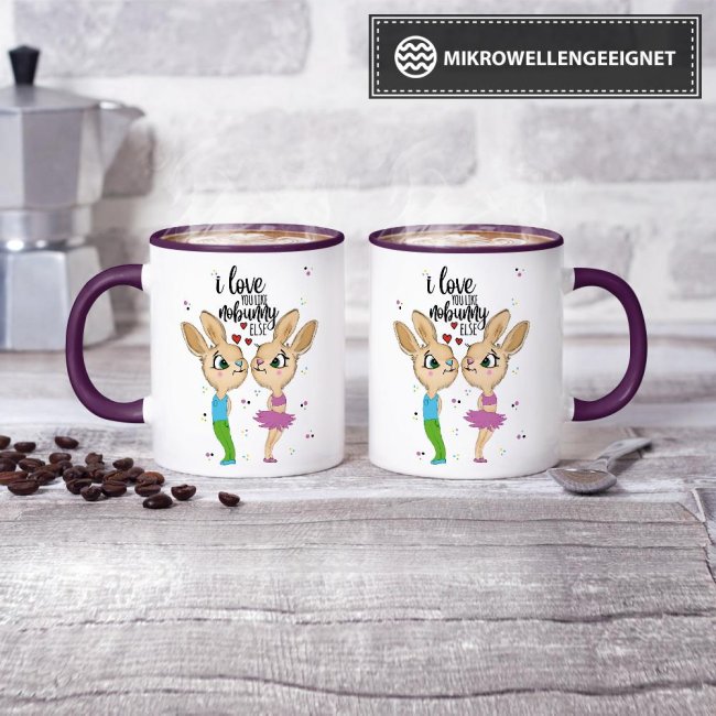 Tasse Hasenliebe - like nobunny else - Hasenpaar - Innen &amp; Henkel Violett