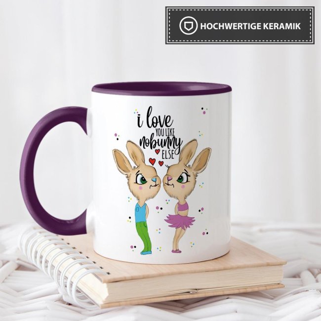 Tasse Hasenliebe - like nobunny else - Hasenpaar - Innen &amp; Henkel Violett