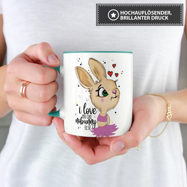 Tasse Hasenliebe - like nobunny else - Hasenm&auml;dchen - Innen &amp; Henkel T&uuml;rkis