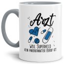 Berufe-Tasse Superheld Arzt - Grau