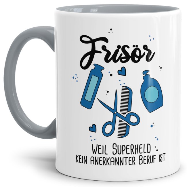 Berufe-Tasse Superheld Fris&ouml;r - Grau