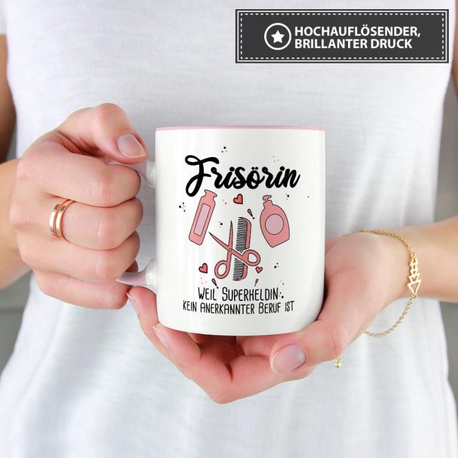 Berufe-Tasse Superheldin Fris&ouml;rin - Rosa