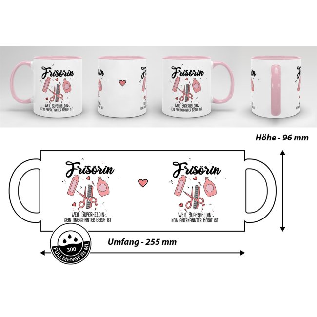 Berufe-Tasse Superheldin Fris&ouml;rin - Rosa