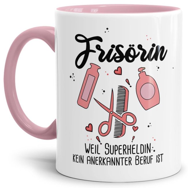 Berufe-Tasse Superheldin Fris&ouml;rin - Rosa