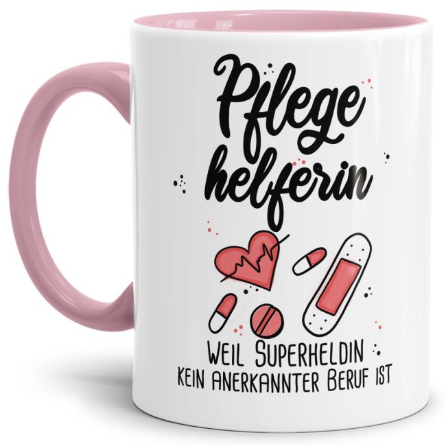 Berufe-Tasse Superheldin Pflegehelferin - Rosa