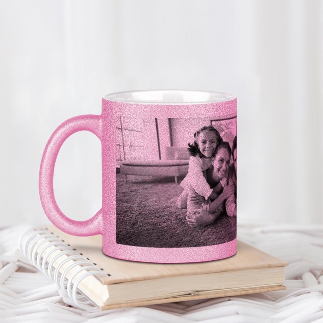 Glitzertasse in Rosa - mit Foto selbst gestalten